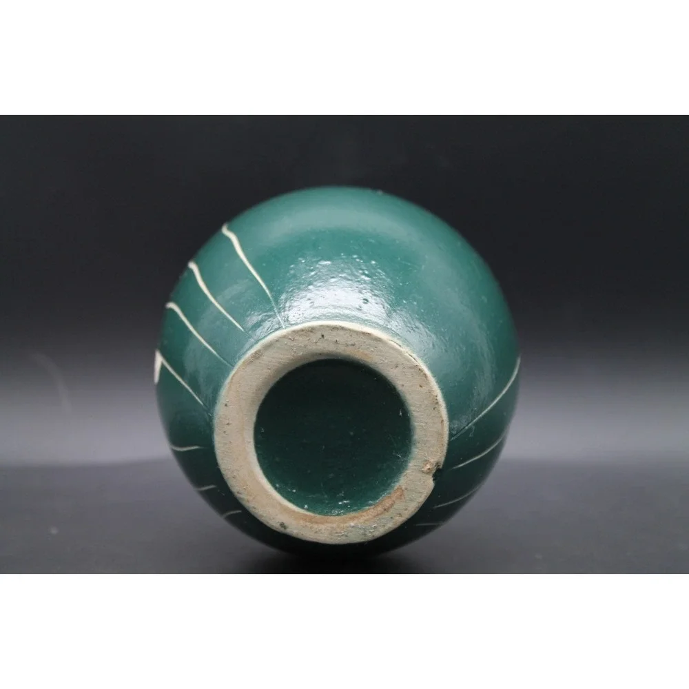 Vintage Waylande Gregory Sgraffito Art Pottery Vase Green Figural Face MCM